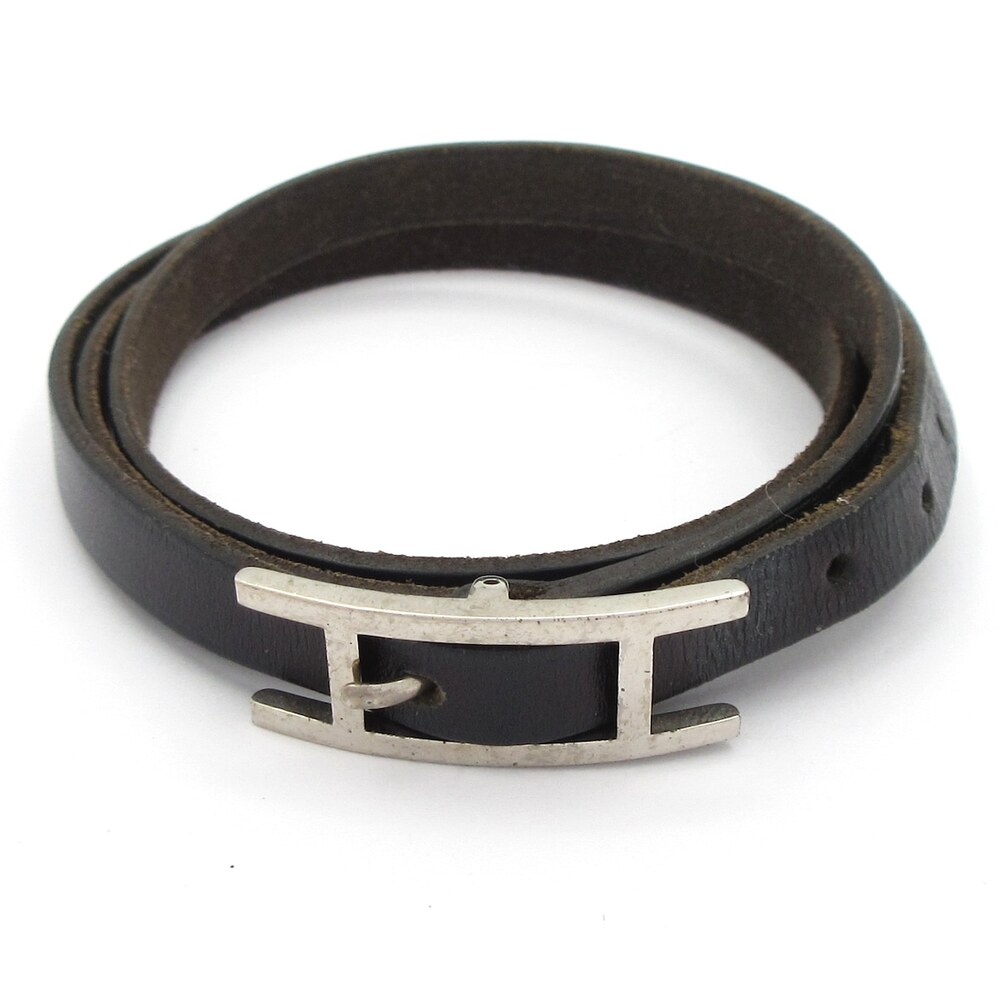Hermès Hapi 3 Bracelet Black Silver Leather Hardware